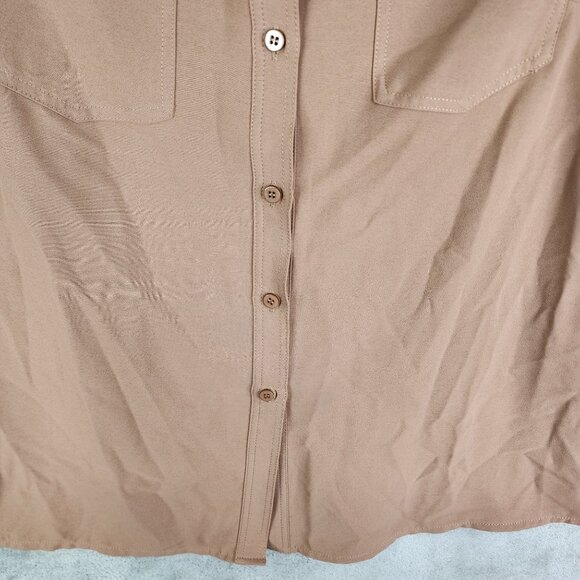 Women's Brown Shirt Top Button-Up Sleeveless 100% Polyester Pockets Size XL - Picture 2 of 10